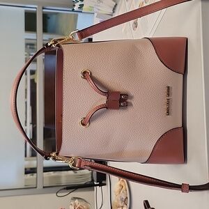 Michael Kors two toned medium drawstring bucket purse leather
